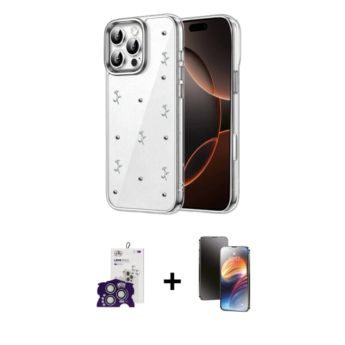 MARSİLYAN™- iPhone 16 Pro Max Kılıf Yörünge Form - Siyah 3D Antistatik Mat Seramik Nano Ekran Koruyucu + Bilvis Titan Kamera Lens - GS