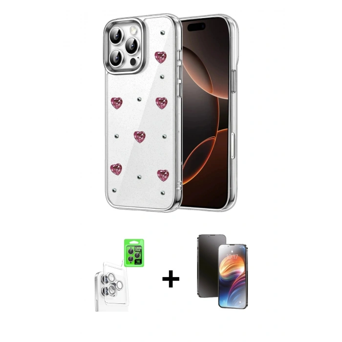 MARSİLYAN™- iPhone 16 Pro Max Kılıf Yörünge Form - Siyah 3D Antistatik Mat Seramik Nano Ekran Koruyucu + Raze Metal Kamera Lens - BZ