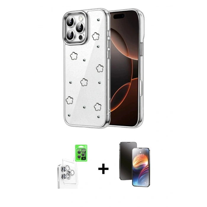 MARSİLYAN™- iPhone 16 Pro Max Kılıf Yörünge Form - Siyah 3D Antistatik Mat Seramik Nano Ekran Koruyucu + Raze Metal Kamera Lens - BZ