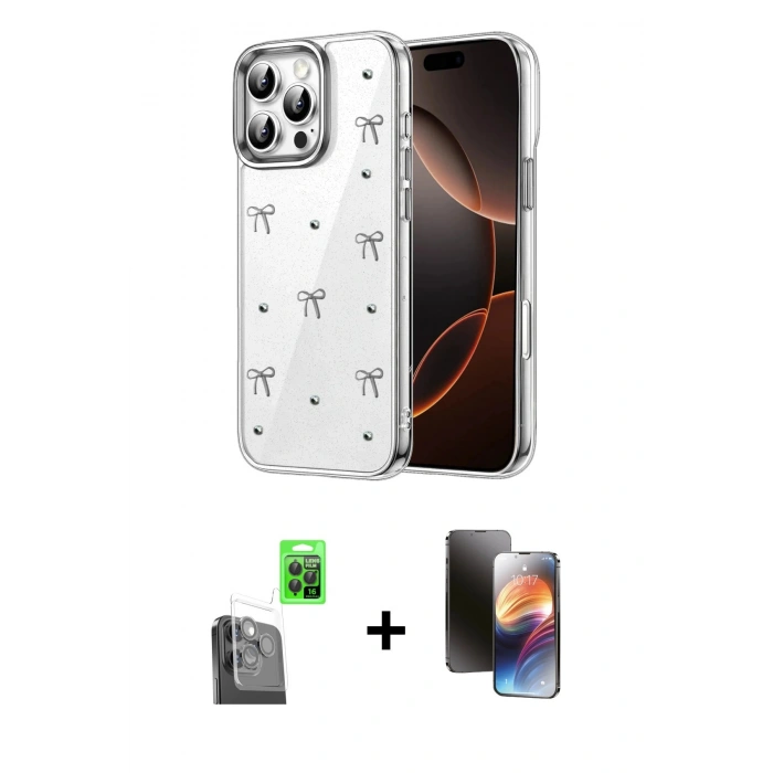 MARSİLYAN™- iPhone 16 Pro Max Kılıf Yörünge Form - Siyah 3D Antistatik Mat Seramik Nano Ekran Koruyucu + Siyah Raze Metal Kamera Lens