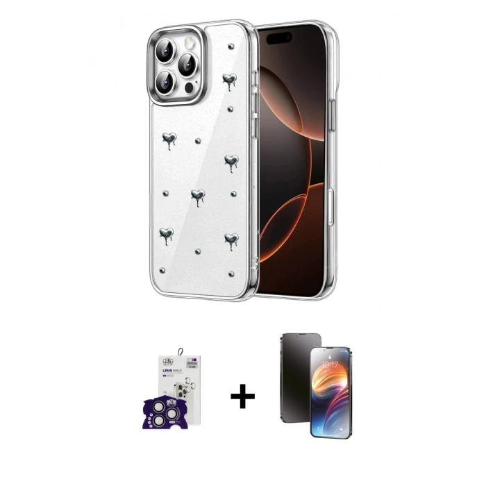 MARSİLYAN™- iPhone 16 Pro Max Kılıf Yörünge Form - Siyah 3D Antistatik Mat Seramik Nano Ekran Koruyucu + Bilvis Titan Kamera Lens - TMGI