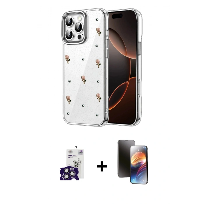 MARSİLYAN™- iPhone 16 Pro Max Kılıf Yörünge Form - Siyah 3D Antistatik Mat Seramik Nano Ekran Koruyucu + Bilvis Titan Kamera Lens - TMGI