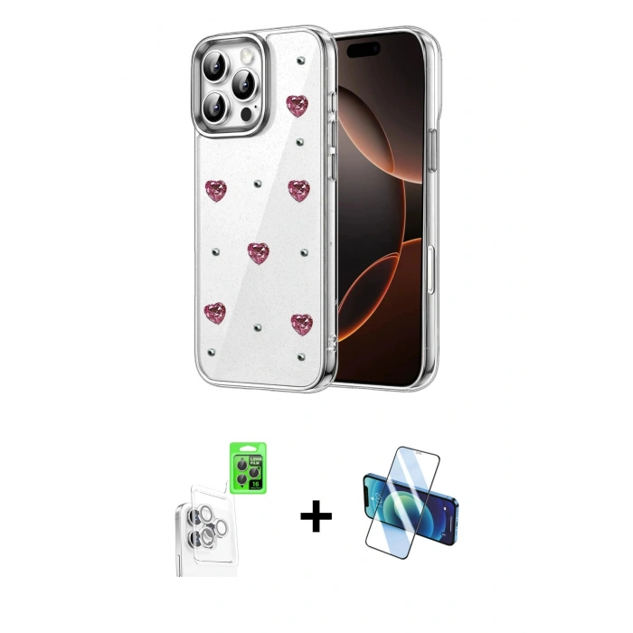 MARSİLYAN™- iPhone 16 Pro Max Kılıf Yörünge Form - Siyah 3D Antistatik Seramik Nano Ekran Koruyucu + Raze Metal Kamera Lens - BZ