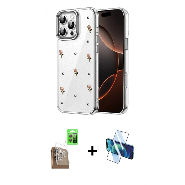 MARSİLYAN™- iPhone 16 Pro Max Kılıf Yörünge Form - Siyah 3D Antistatik Seramik Nano Ekran Koruyucu + Raze Metal Kamera Lens - CLTM