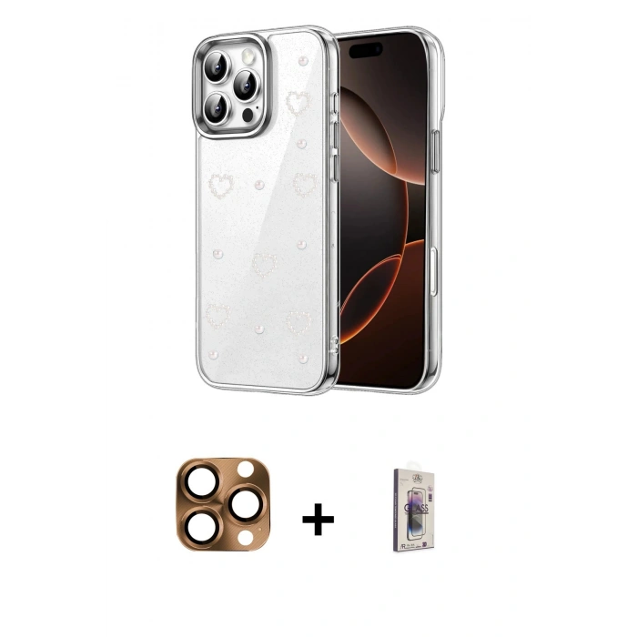 MARSİLYAN™- iPhone 16 Pro Max Kılıf Yörünge Form - Siyah Bilvis 3D Cam Ekran Koruyucu + Pers Alüminyum Kamera Lens - CLTM