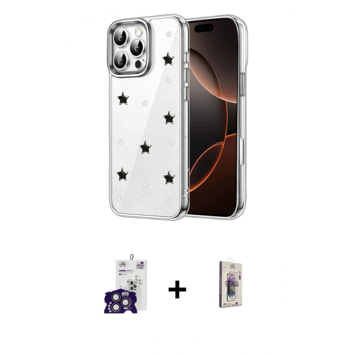 MARSİLYAN™- iPhone 16 Pro Max Kılıf Yörünge Form - Siyah Bilvis 3D Cam Ekran Koruyucu + Bilvis Titan Kamera Lens - TMGI