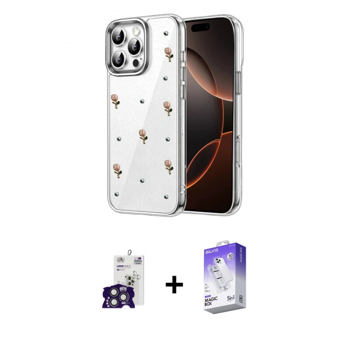 MARSİLYAN™- iPhone 16 Pro Max Kılıf Yörünge Form - Siyah Bilvis 5in1 3D Magic Cam Ekran Koruyucu + Bilvis Titan Kamera Lens - TMGI