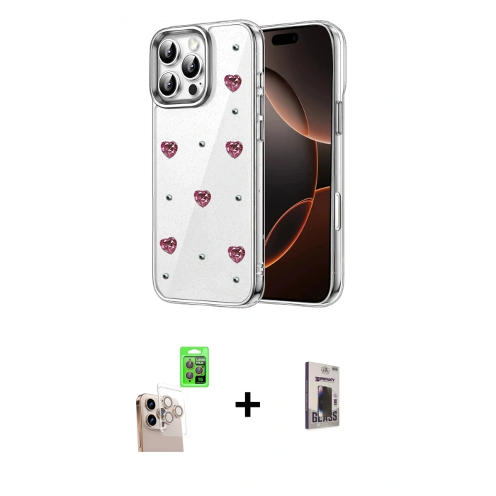 MARSİLYAN™- iPhone 16 Pro Max Kılıf Yörünge Form - Siyah Bilvis Hayalet Cam Ekran Koruyucu + Raze Metal Kamera Lens - NLGY
