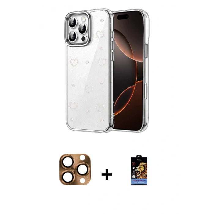 MARSİLYAN™- iPhone 16 Pro Max Kılıf Yörünge Form - Siyah Buffer Hayalet Cam Ekran Koruyucu + Çöl Titanyum Pers Alüminyum Kamera Lens