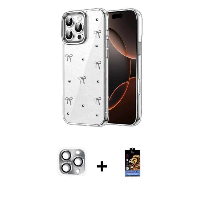 MARSİLYAN™- iPhone 16 Pro Max Kılıf Yörünge Form - Siyah Buffer Hayalet Cam Ekran Koruyucu + Pers Alüminyum Kamera Lens - GI