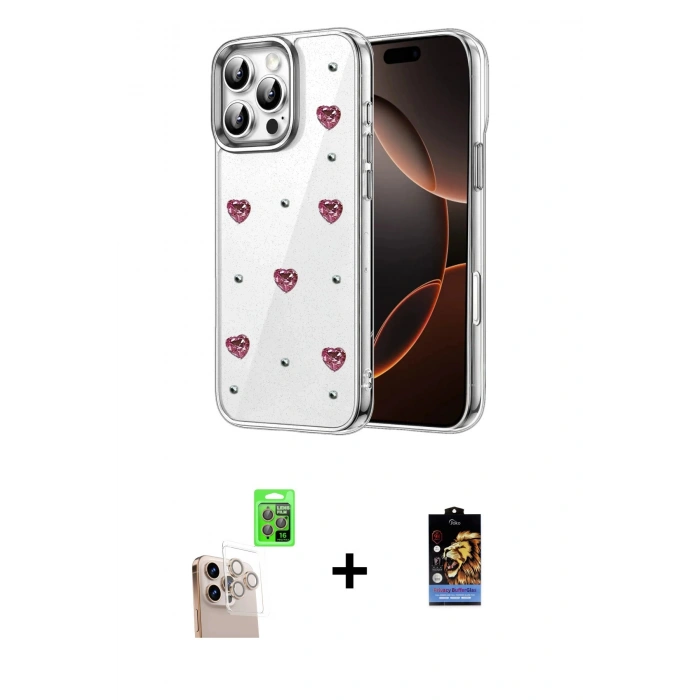 MARSİLYAN™- iPhone 16 Pro Max Kılıf Yörünge Form - Siyah Buffer Hayalet Cam Ekran Koruyucu + Raze Metal Kamera Lens - NLGY