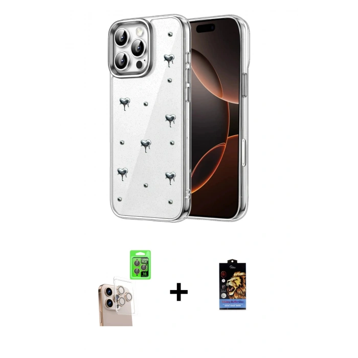 MARSİLYAN™- iPhone 16 Pro Max Kılıf Yörünge Form - Siyah Buffer Hayalet Cam Ekran Koruyucu + Raze Metal Kamera Lens - NLGY