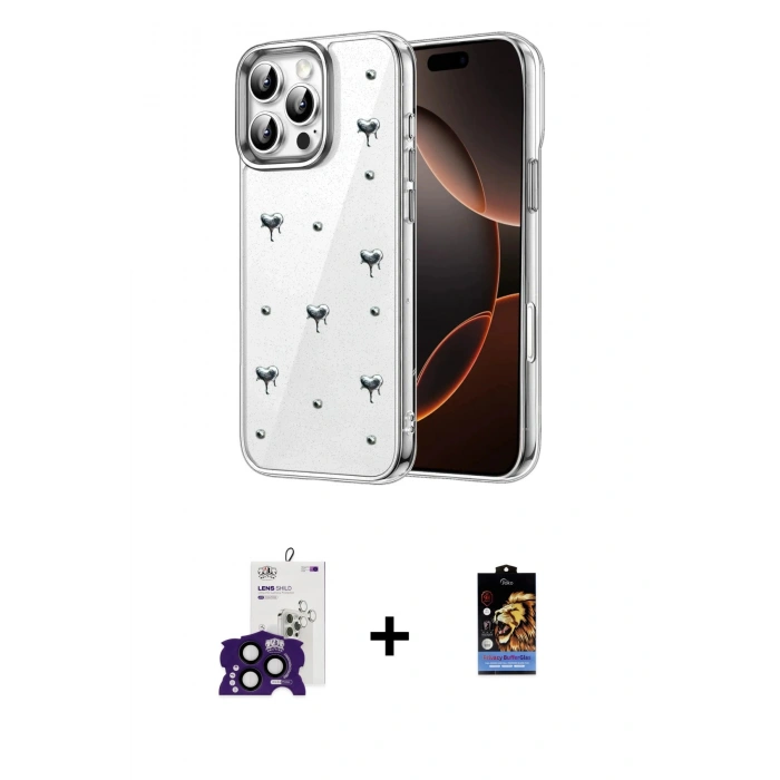 MARSİLYAN™- iPhone 16 Pro Max Kılıf Yörünge Form - Siyah Buffer Hayalet Cam Ekran Koruyucu + Bilvis Titan Kamera Lens - SH