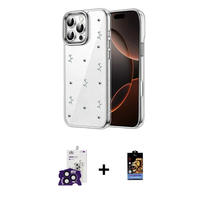MARSİLYAN™- iPhone 16 Pro Max Kılıf Yörünge Form - Siyah Buffer Hayalet Cam Ekran Koruyucu + Bilvis Titan Kamera Lens - SH