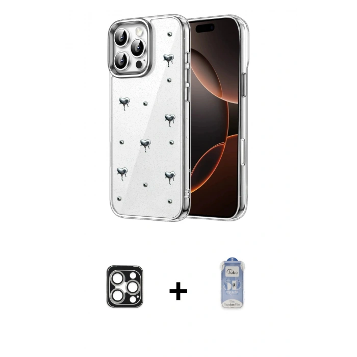 MARSİLYAN™- iPhone 16 Pro Max Kılıf Yörünge Form - Siyah Joko Magic 5D Cam + PVD Metal Kamera Lens - GS