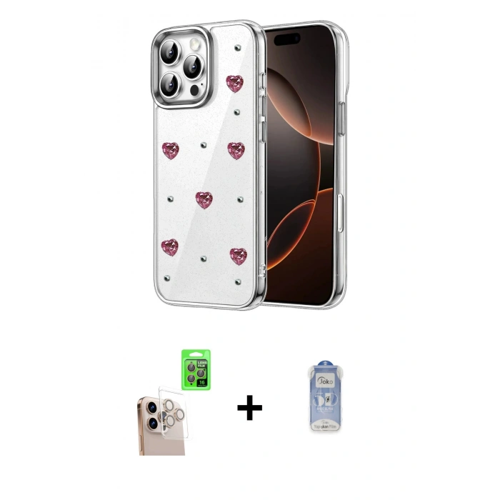 MARSİLYAN™- iPhone 16 Pro Max Kılıf Yörünge Form - Siyah Joko Magic 5D Cam + Raze Metal Kamera Lens - NLGY