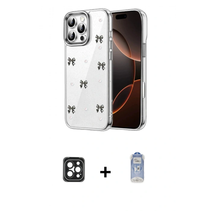 MARSİLYAN™- iPhone 16 Pro Max Kılıf Yörünge Form - Siyah Joko Magic 5D Cam + PVD Metal Kamera Lens - SH