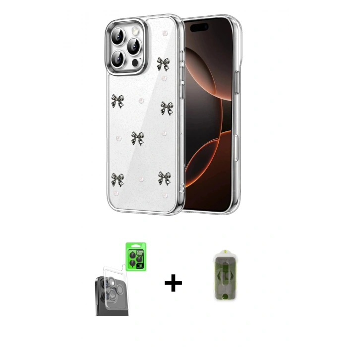 MARSİLYAN™- iPhone 16 Pro Max Kılıf Yörünge Form - Siyah Joko Magic 5D Hayalet Cam + Raze Metal Kamera Lens - SH