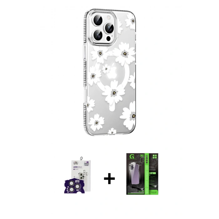 MARSİLYAN™- iPhone 16 Pro Max Kılıf Yörünge Işık Prime - Şeffaf 360 Full Body Arka Koruyucu + Bilvis Titan Kamera Lens - TMGI