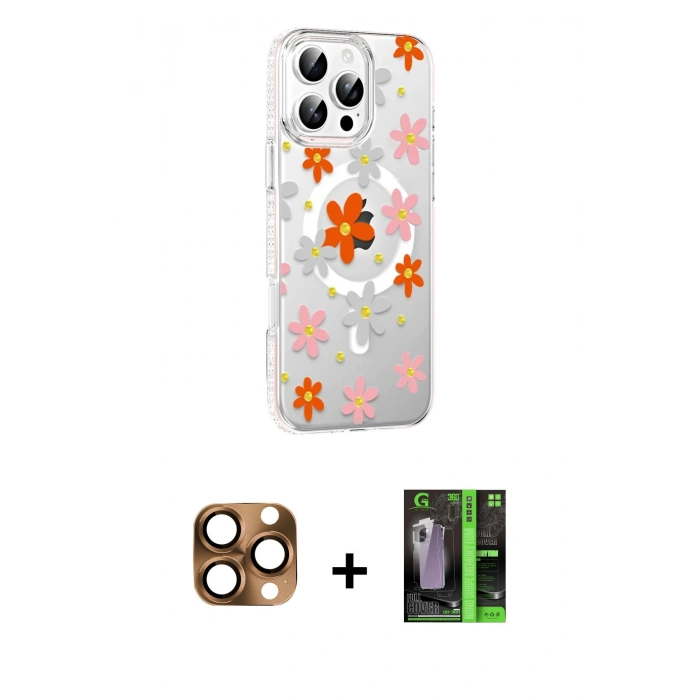 MARSİLYAN™- iPhone 16 Pro Max Kılıf Yörünge Işık Prime - Şeffaf 360 Full Body Arka Koruyucu + Pers Alüminyum Kamera Lens - CLTM
