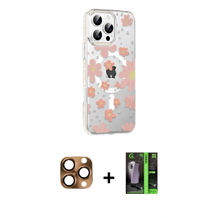 MARSİLYAN™- iPhone 16 Pro Max Kılıf Yörünge Işık Prime - Şeffaf 360 Full Body Arka Koruyucu + Pers Alüminyum Kamera Lens - CLTM