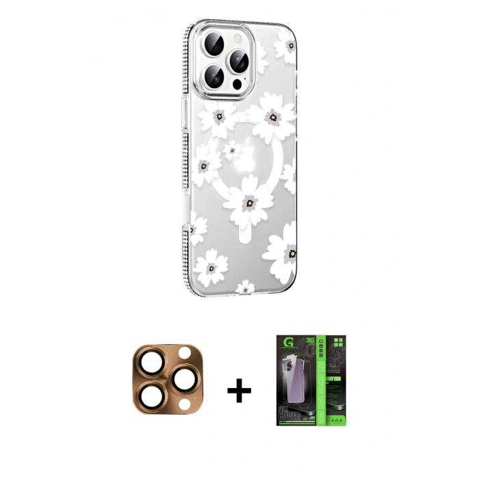 MARSİLYAN™- iPhone 16 Pro Max Kılıf Yörünge Işık Prime - Şeffaf 360 Full Body Arka Koruyucu + Pers Alüminyum Kamera Lens - CLTM