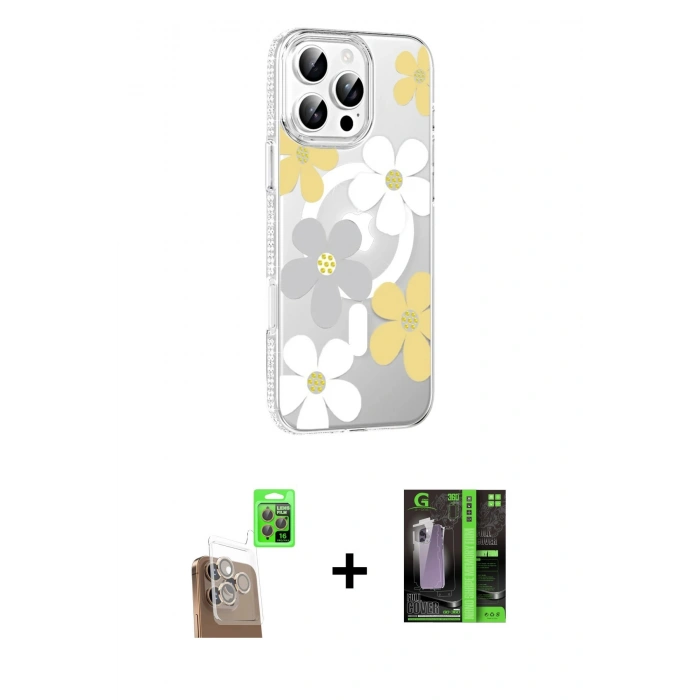MARSİLYAN™- iPhone 16 Pro Max Kılıf Yörünge Işık Prime - Şeffaf 360 Full Body Arka Koruyucu + Raze Metal Kamera Lens - CLTM