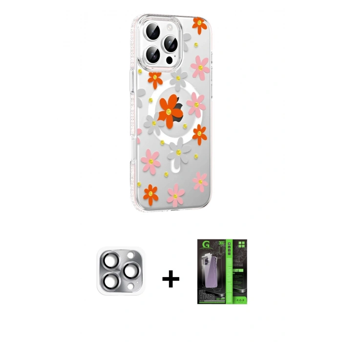 MARSİLYAN™- iPhone 16 Pro Max Kılıf Yörünge Işık Prime - Şeffaf 360 Full Body Arka Koruyucu + Pers Alüminyum Kamera Lens - GI