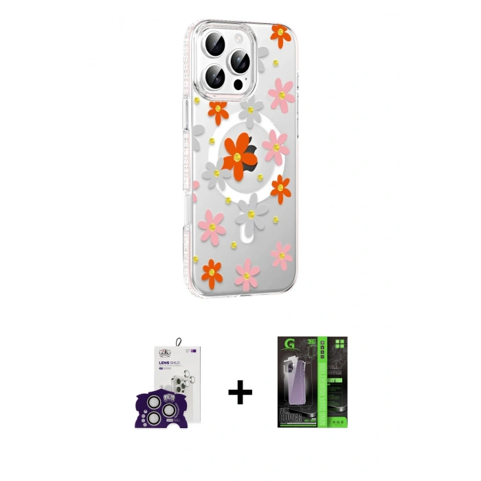 MARSİLYAN™- iPhone 16 Pro Max Kılıf Yörünge Işık Prime - Şeffaf 360 Full Body Arka Koruyucu + Bilvis Titan Kamera Lens - GS