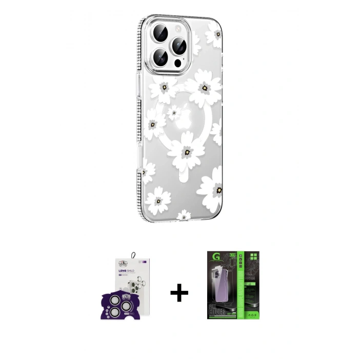 MARSİLYAN™- iPhone 16 Pro Max Kılıf Yörünge Işık Prime - Şeffaf 360 Full Body Arka Koruyucu + Bilvis Titan Kamera Lens - GS
