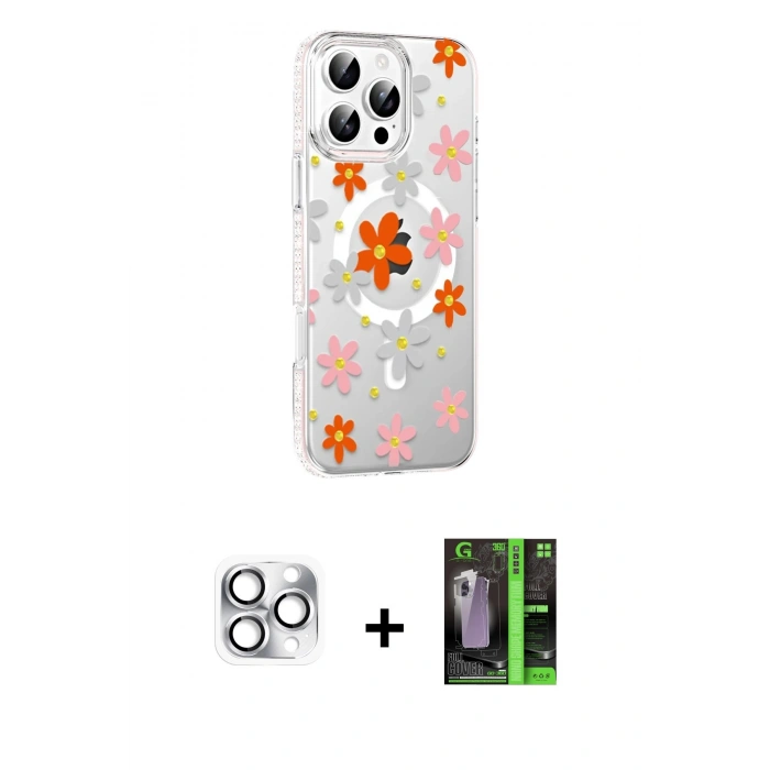 MARSİLYAN™- iPhone 16 Pro Max Kılıf Yörünge Işık Prime - Şeffaf 360 Full Body Arka Koruyucu + Pers Alüminyum Kamera Lens - GS