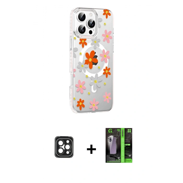 MARSİLYAN™- iPhone 16 Pro Max Kılıf Yörünge Işık Prime - Şeffaf 360 Full Body Arka Koruyucu + PVD Metal Kamera Lens - SH