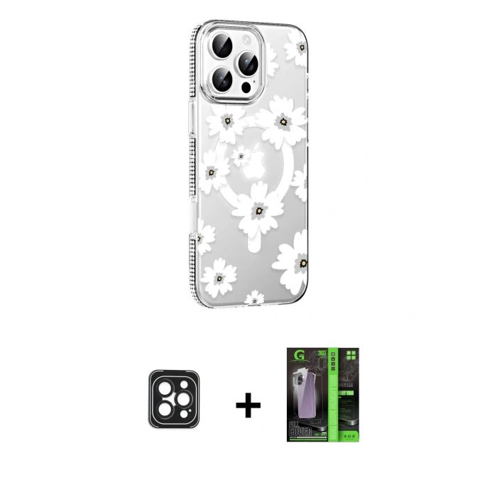 MARSİLYAN™- iPhone 16 Pro Max Kılıf Yörünge Işık Prime - Şeffaf 360 Full Body Arka Koruyucu + PVD Metal Kamera Lens - SH