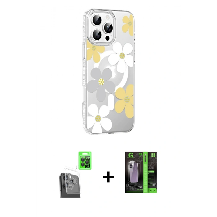 MARSİLYAN™- iPhone 16 Pro Max Kılıf Yörünge Işık Prime - Şeffaf 360 Full Body Arka Koruyucu + Siyah Raze Metal Kamera Lens