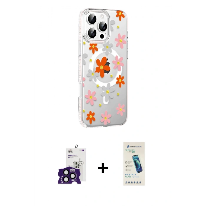 MARSİLYAN™- iPhone 16 Pro Max Kılıf Yörünge Işık Prime - Şeffaf Pasifik Cam Ekran Koruyucu + Bilvis Titan Kamera Lens - SH