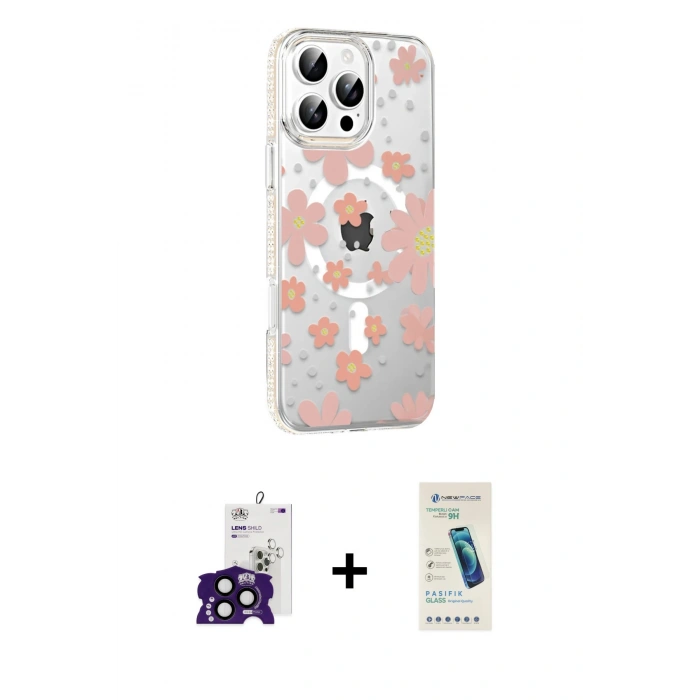 MARSİLYAN™- iPhone 16 Pro Max Kılıf Yörünge Işık Prime - Şeffaf Pasifik Cam Ekran Koruyucu + Bilvis Titan Kamera Lens - SH