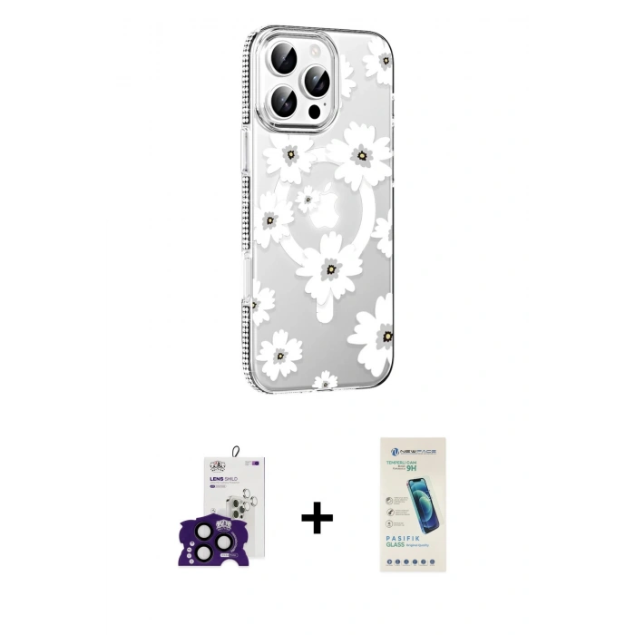 MARSİLYAN™- iPhone 16 Pro Max Kılıf Yörünge Işık Prime - Şeffaf Pasifik Cam Ekran Koruyucu + Bilvis Titan Kamera Lens - SH