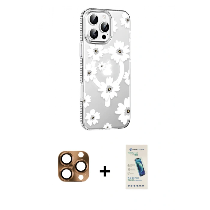 MARSİLYAN™- iPhone 16 Pro Max Kılıf Yörünge Işık Prime - Şeffaf Pasifik Cam Ekran Koruyucu + Pers Alüminyum Kamera Lens - CLTM