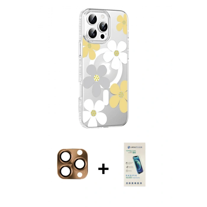 MARSİLYAN™- iPhone 16 Pro Max Kılıf Yörünge Işık Prime - Şeffaf Pasifik Cam Ekran Koruyucu + Pers Alüminyum Kamera Lens - CLTM