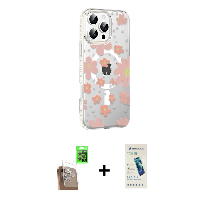 MARSİLYAN™- iPhone 16 Pro Max Kılıf Yörünge Işık Prime - Şeffaf Pasifik Cam Ekran Koruyucu + Raze Metal Kamera Lens - CLTM