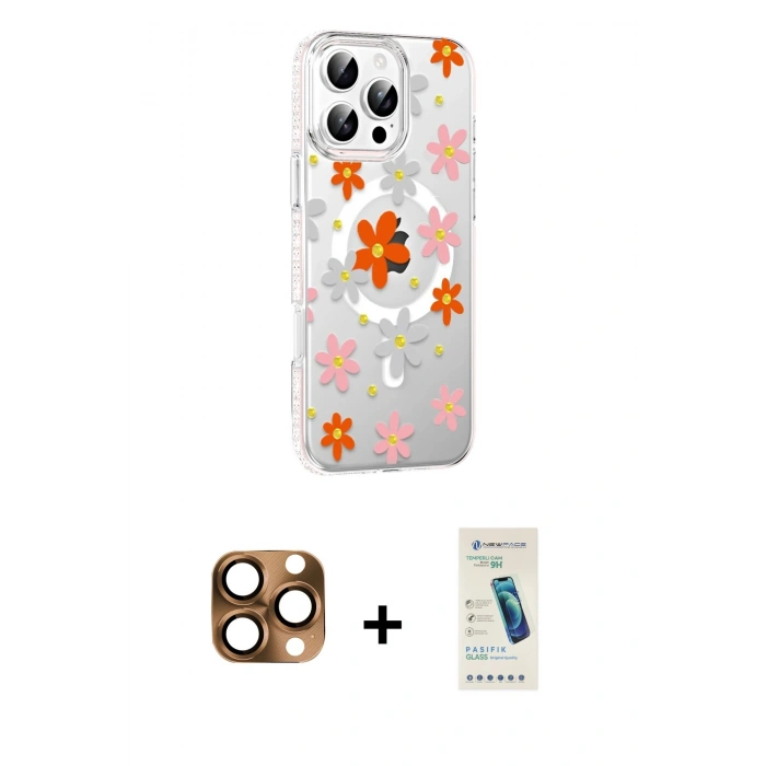 MARSİLYAN™- iPhone 16 Pro Max Kılıf Yörünge Işık Prime - Şeffaf Pasifik Cam Ekran Koruyucu + Pers Alüminyum Kamera Lens - CLTM