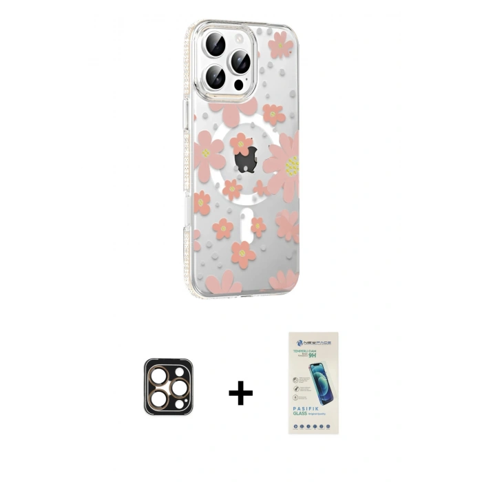 MARSİLYAN™- iPhone 16 Pro Max Kılıf Yörünge Işık Prime - Şeffaf Pasifik Cam Ekran Koruyucu + PVD Metal Kamera Lens - GD