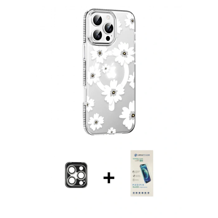 MARSİLYAN™- iPhone 16 Pro Max Kılıf Yörünge Işık Prime - Şeffaf Pasifik Cam Ekran Koruyucu + PVD Metal Kamera Lens - GS