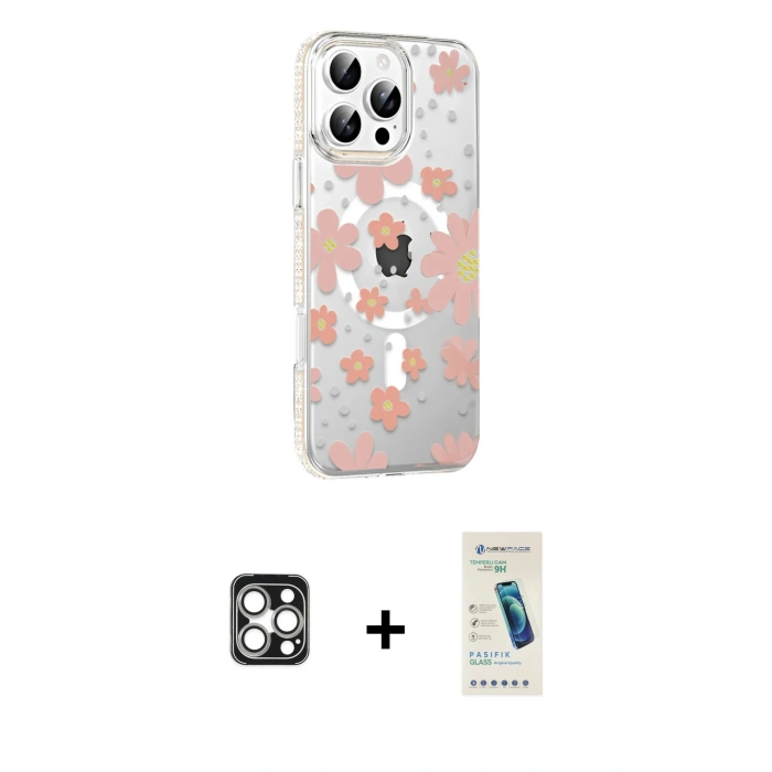 MARSİLYAN™- iPhone 16 Pro Max Kılıf Yörünge Işık Prime - Şeffaf Pasifik Cam Ekran Koruyucu + PVD Metal Kamera Lens - GS