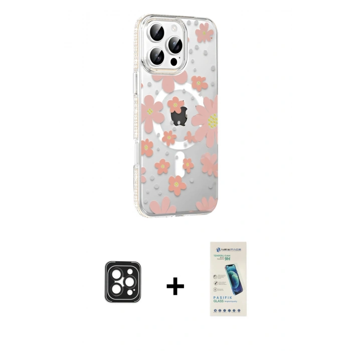 MARSİLYAN™- iPhone 16 Pro Max Kılıf Yörünge Işık Prime - Şeffaf Pasifik Cam Ekran Koruyucu + PVD Metal Kamera Lens - SH