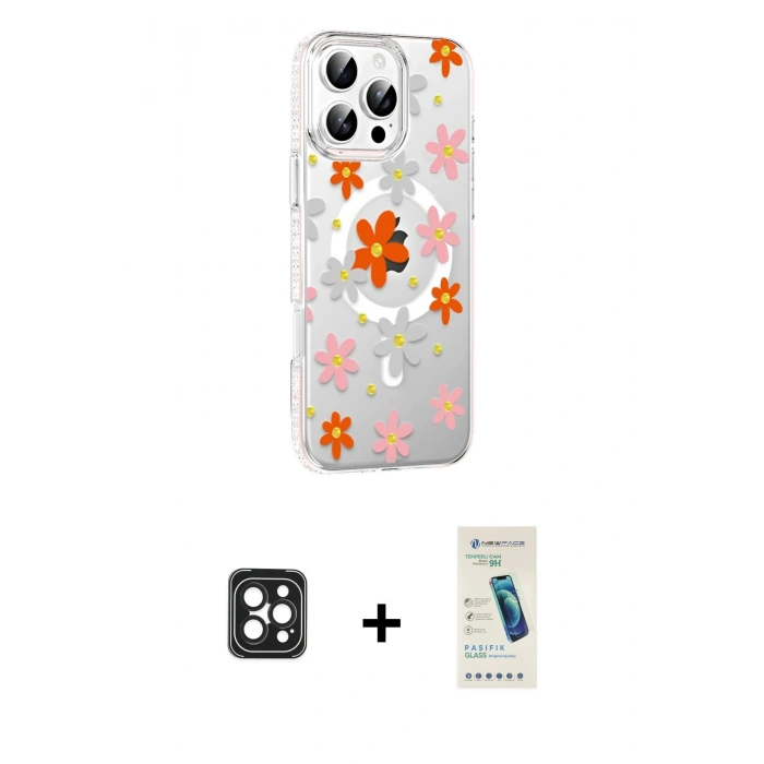 MARSİLYAN™- iPhone 16 Pro Max Kılıf Yörünge Işık Prime - Şeffaf Pasifik Cam Ekran Koruyucu + PVD Metal Kamera Lens - SH