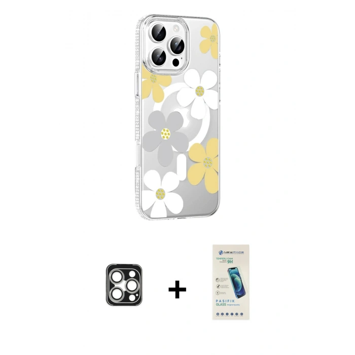 MARSİLYAN™- iPhone 16 Pro Max Kılıf Yörünge Işık Prime - Şeffaf Pasifik Cam Ekran Koruyucu + PVD Metal Kamera Lens - GS