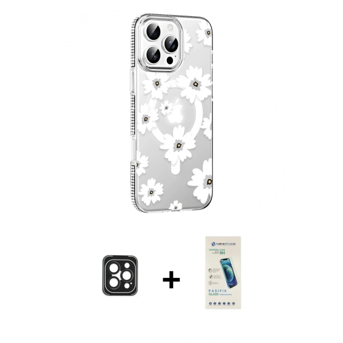 MARSİLYAN™- iPhone 16 Pro Max Kılıf Yörünge Işık Prime - Şeffaf Pasifik Cam Ekran Koruyucu + PVD Metal Kamera Lens - SH