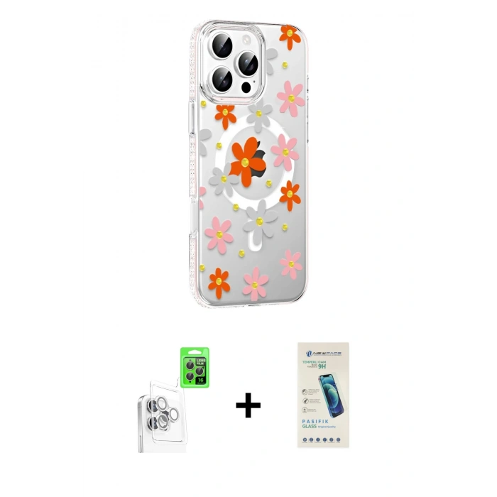 MARSİLYAN™- iPhone 16 Pro Max Kılıf Yörünge Işık Prime - Şeffaf Pasifik Cam Ekran Koruyucu + Raze Metal Kamera Lens - BZ