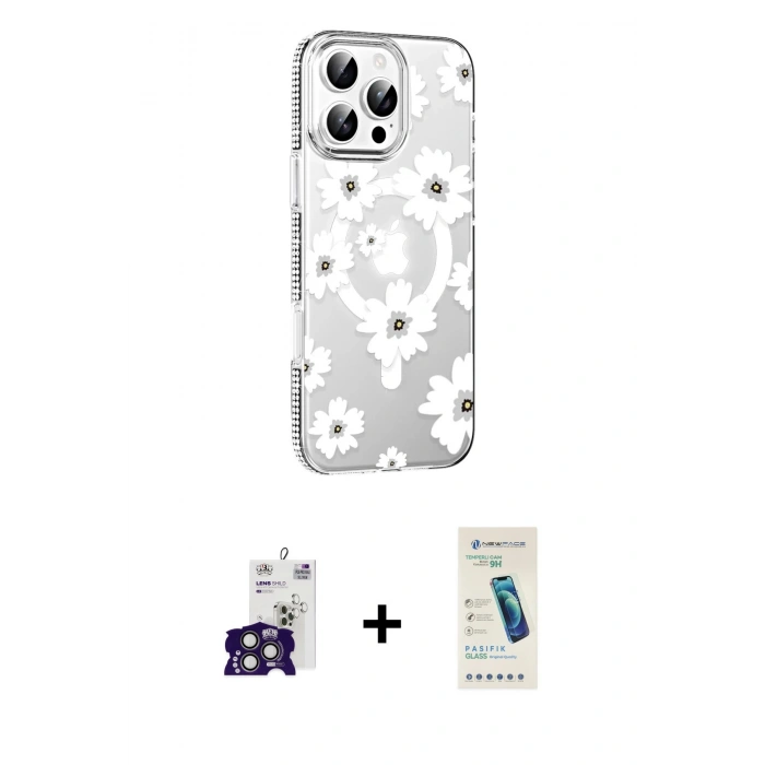 MARSİLYAN™- iPhone 16 Pro Max Kılıf Yörünge Işık Prime - Şeffaf Pasifik Cam Ekran Koruyucu + Bilvis Titan Kamera Lens - TMGI